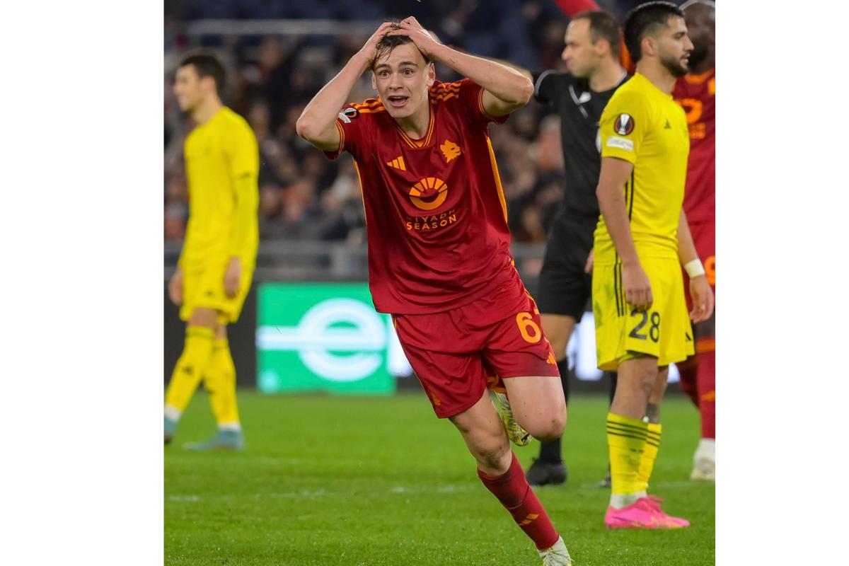 Niccolo Pisilli's celebrates on netting the 3rd goal against Moldovan side Sheriff Tiraspol in their Europa League Group G match on Thursday