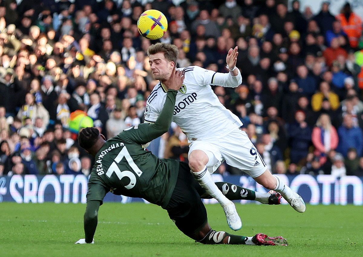 Southampton's Armel Bella-Kotchap in action with Leeds United's Patrick Bamford at Elland Road, Leeds. 