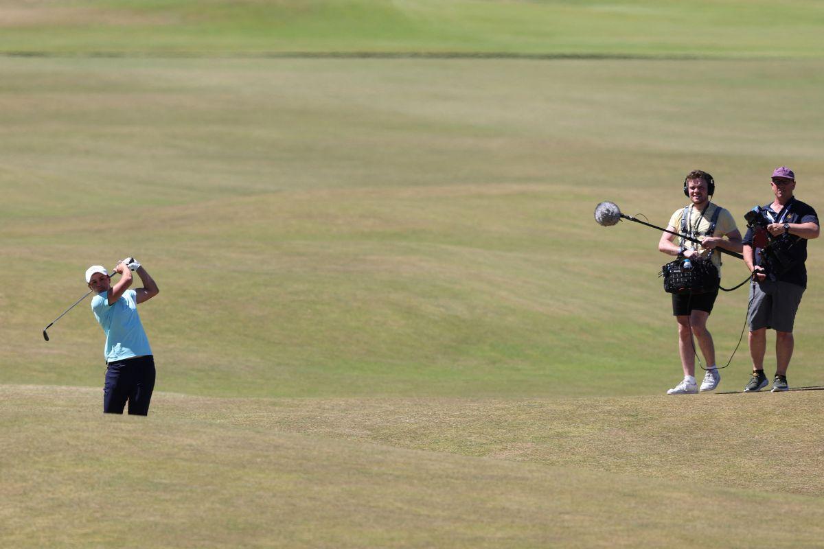 Former tennis player Ash Barty in action during a celebrity fourball