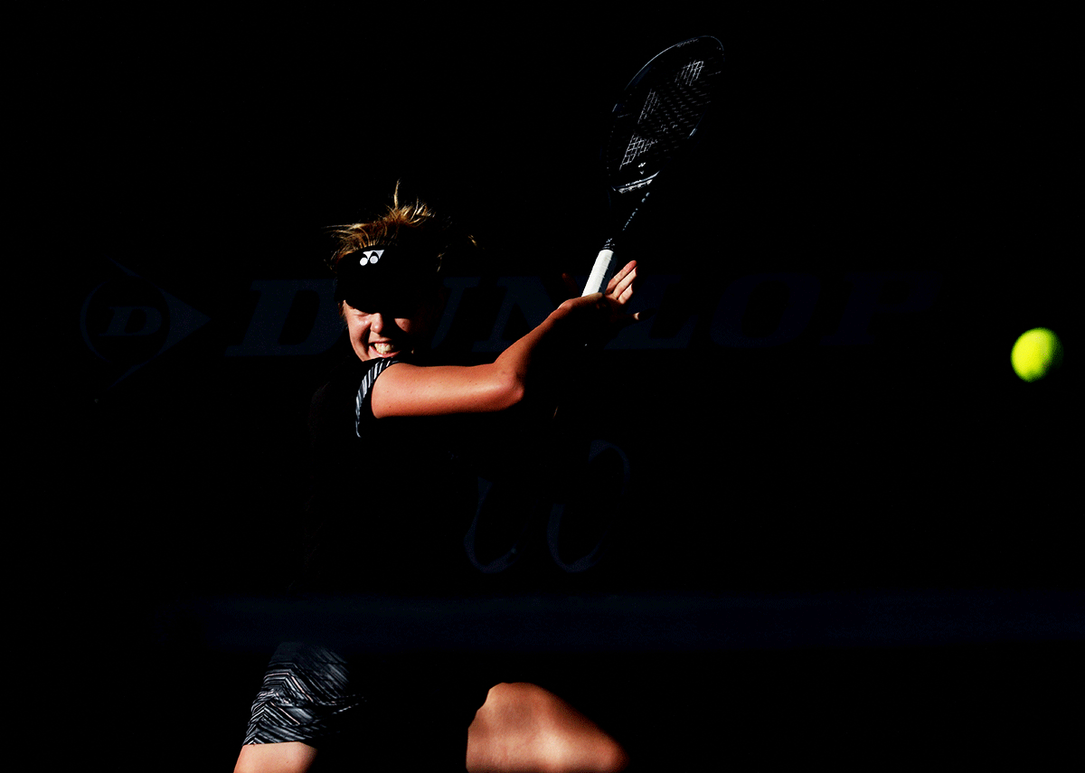 Czech Republic's Linda Noskova in action during her quarter-final match against Belarus' Victoria Azarenka