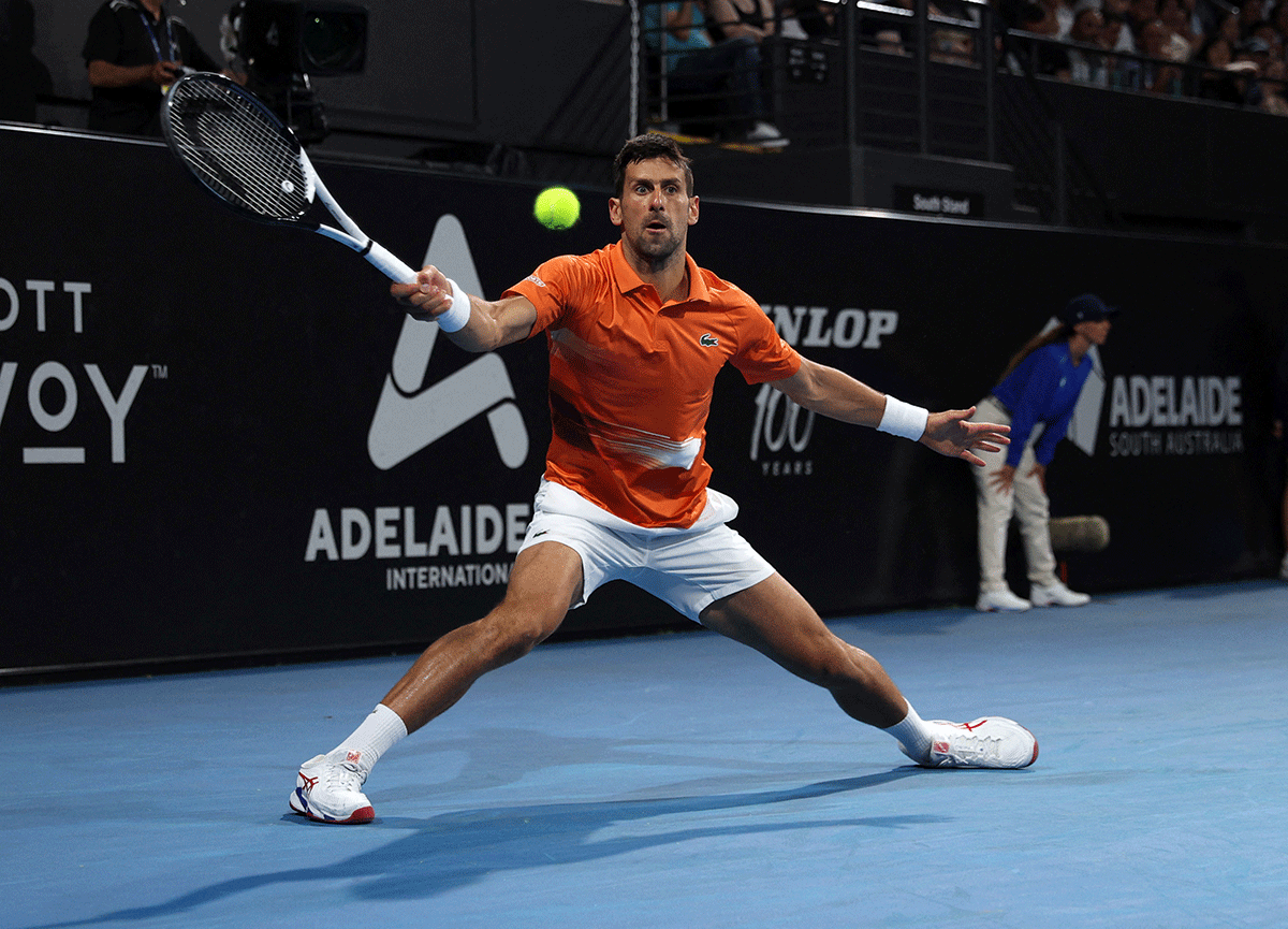 Serbia's Novak Djokovic in action during his Adelaide International quarter-final match against Canada's Denis Shapovalov