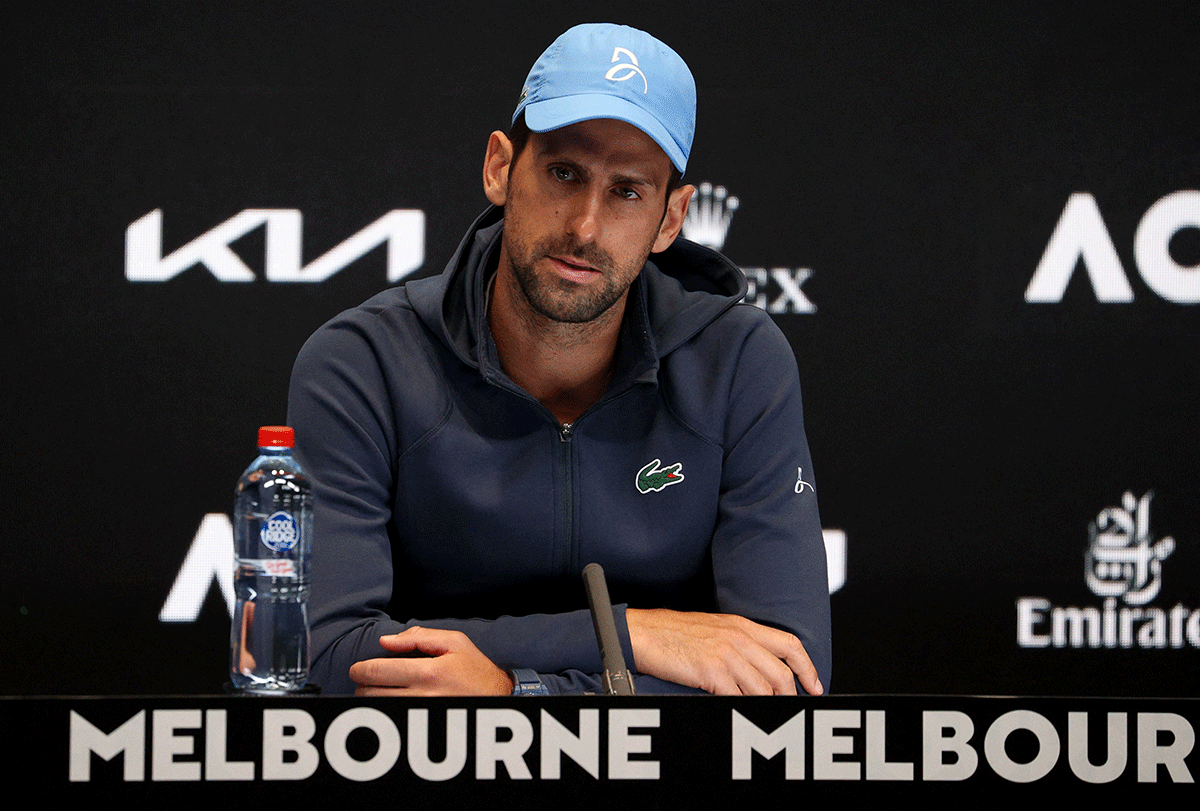 Serbia's Novak Djokovic during a press conference in Melbourne on Saturday. Djokovic, who will bid for a record-extending 10th Australian Open crown, said he had no choice but to move on from the events of last year.