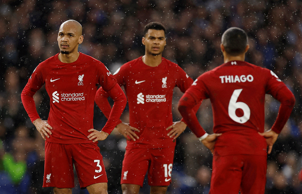 Liverpool's Fabinho, Cody Gakpo and Thiago Alcantara react