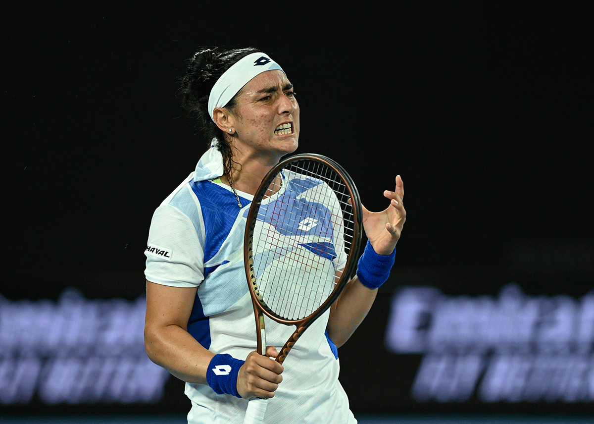 Tunisia's Ons Jabeur is a picture of frustration during her second round loss to Vondrousova on Thursday