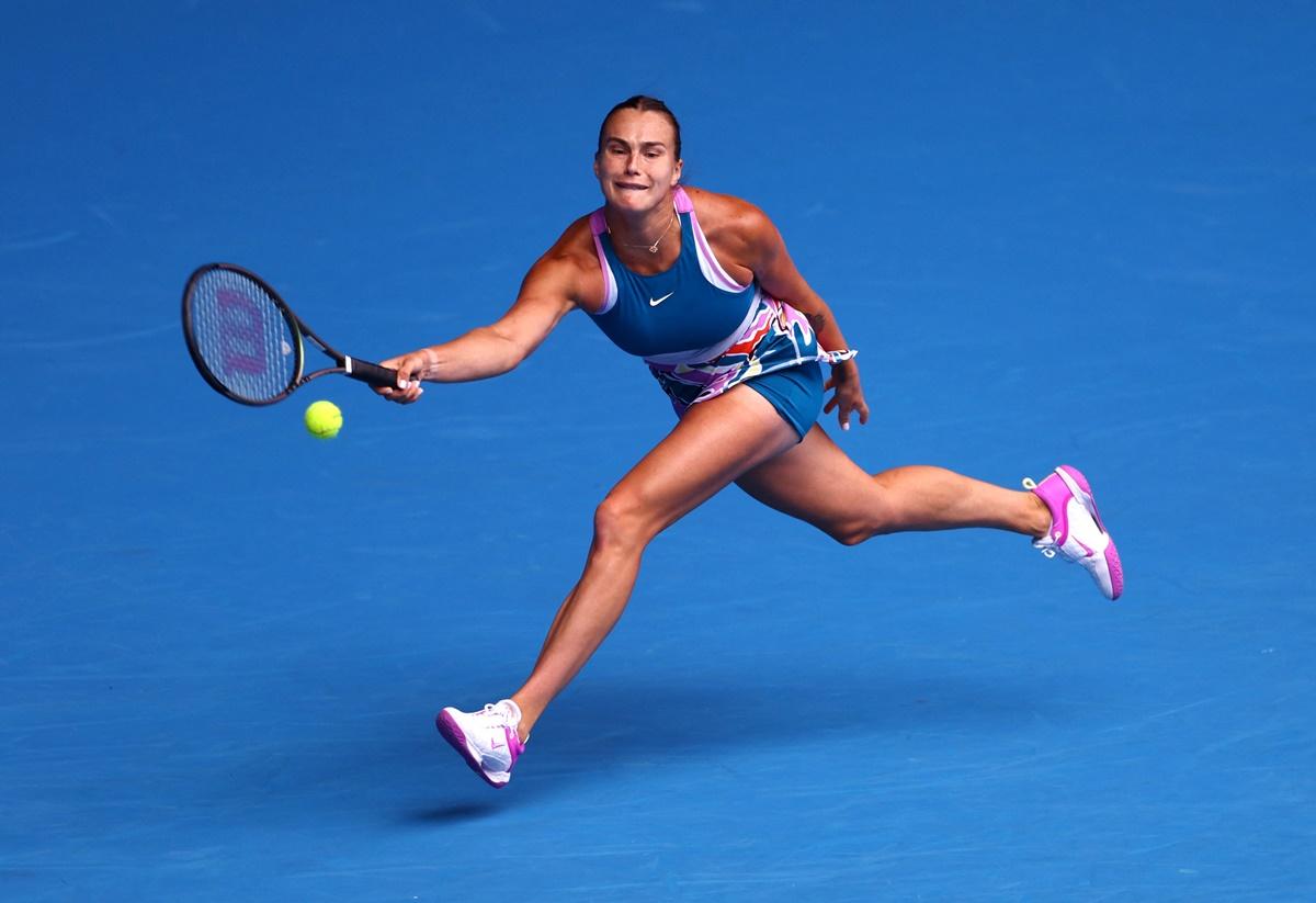 Belarus's Aryna Sabalenka in action during her second round match against Shelby Rogers of the United States.