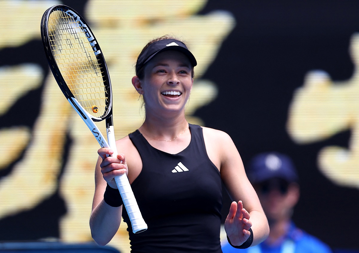 Katie Volynets of the United States celebrates winning her second round match against Russia's Veronika Kudermetova at the Australian Open on Thursday.