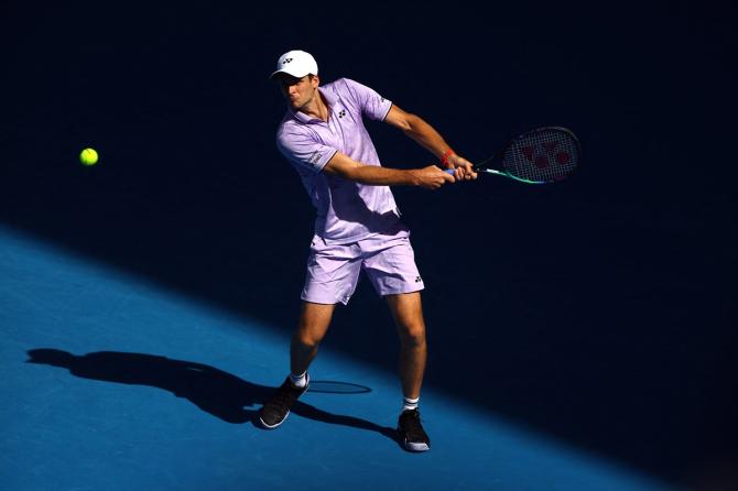 Hubert Hurkacz in action during his fourth round match against Sebastian Korda.