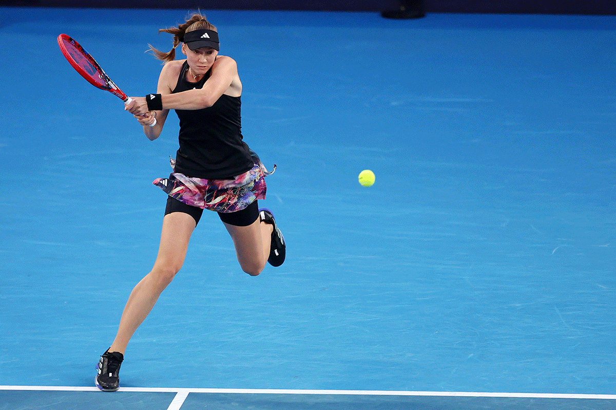 Kazakhstan’s Elena Rybakina in action during her semi final against Belarus’ Victoria Azarenka 