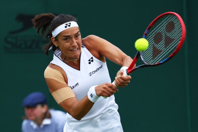 France's Caroline Garcia in action during her first round match against Katie Volynets of the US