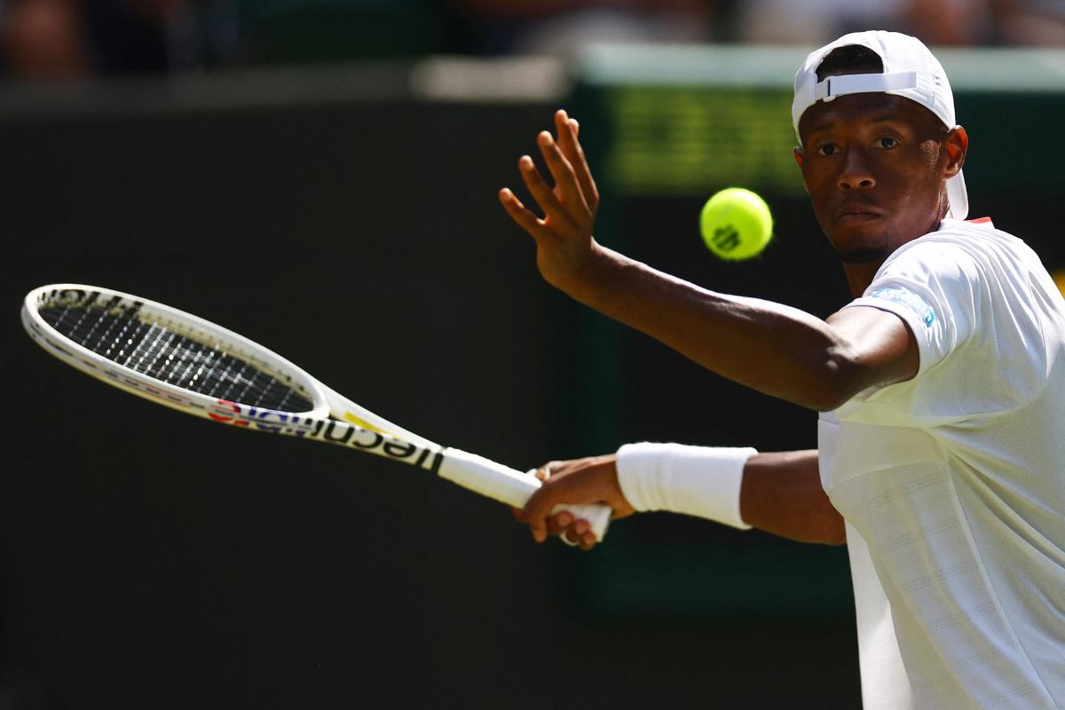 Christopher Eubanks of the US in action during his second round match against Britain’s Cameron Norrie 