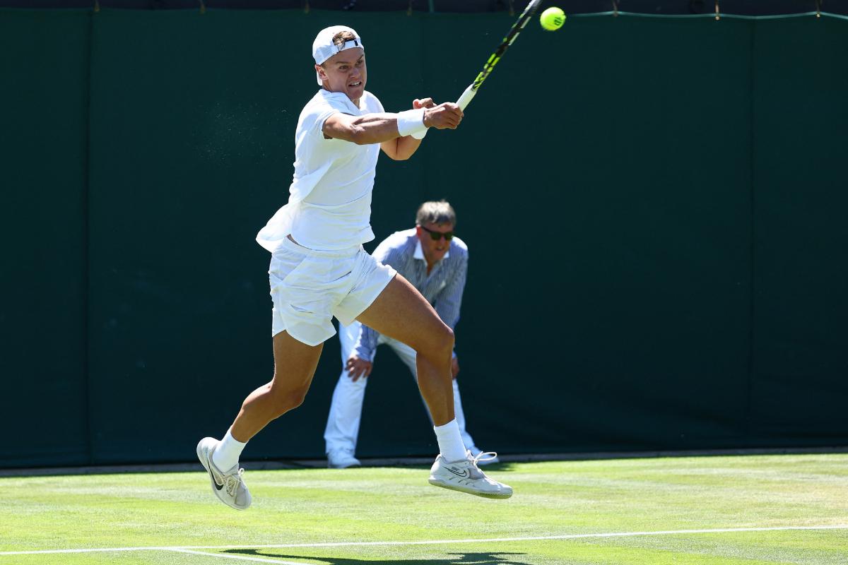 Denmark’s Holger Rune in action during his second round match against Spain’s Roberto Carballes Baena 