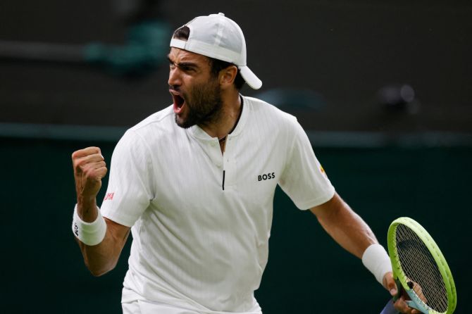 Italy's Matteo Berrettini reacts during his third round match against Germany's Alexander Zverev 