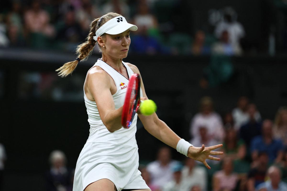 Kazakhstan's Elena Rybakina in action during her third round match against Britain's Katie Boulter.