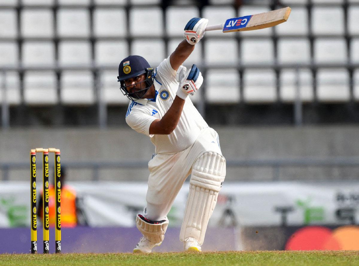 Rohit Sharma bats on Day 1.