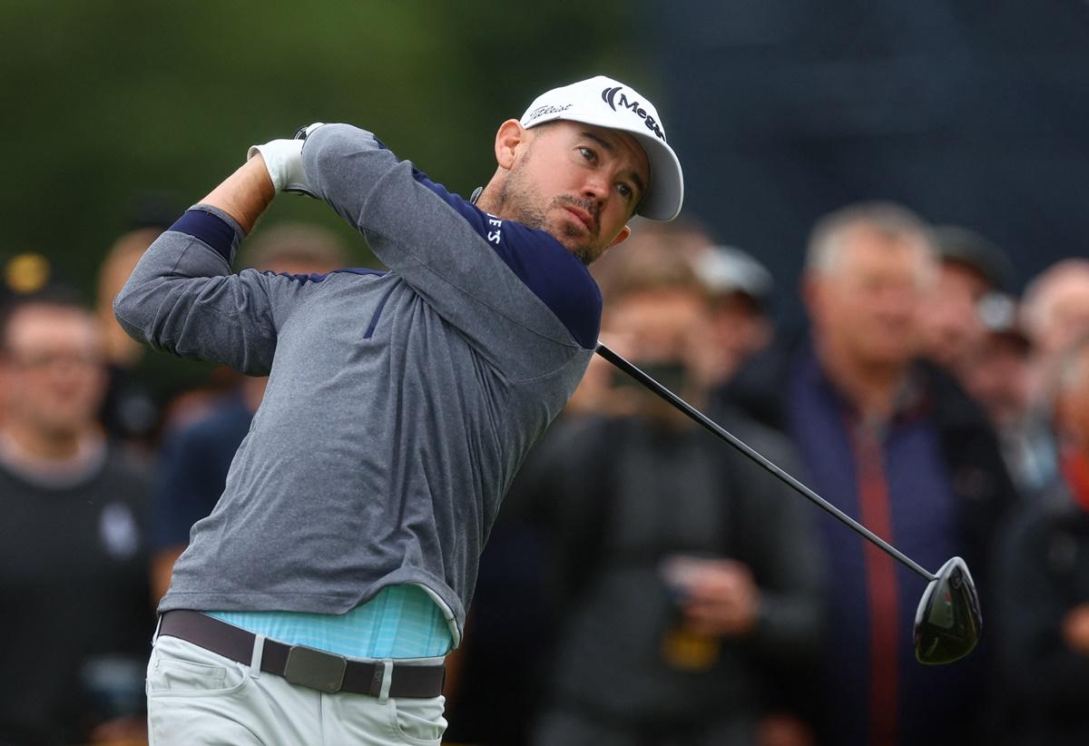 Brian Harman of the United States tees off on the 16th hole during the third round.