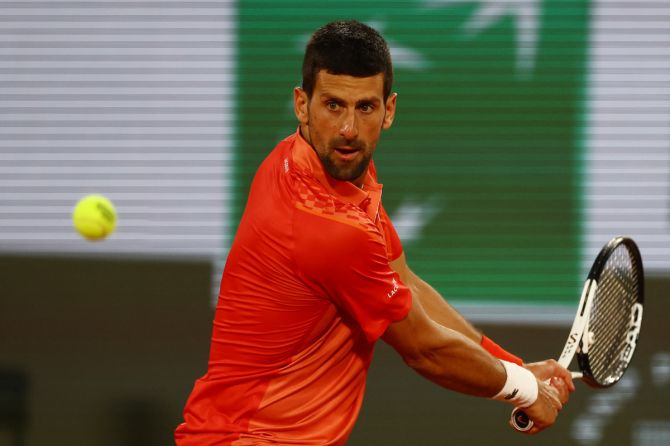 Novak Djokovic broke his opponent's serve in the opening game of the second set and he did not look back, cruising to victory despite being broken twice more.