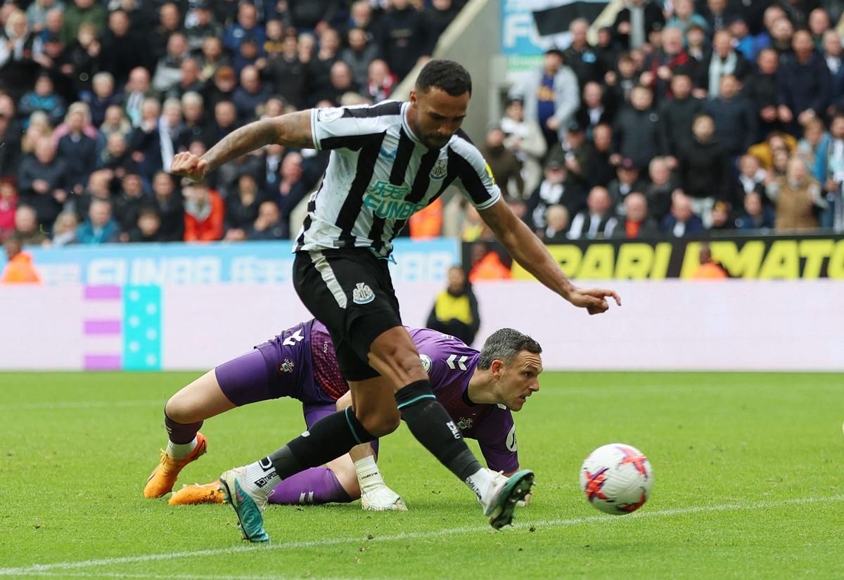 Callum Wilson scores Newcastle United's third goal against Southampton, at St James' Park, Newcastle.