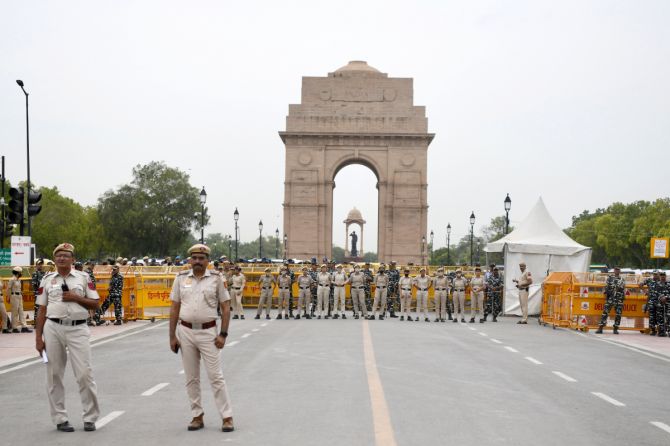Police personnel at India Gate