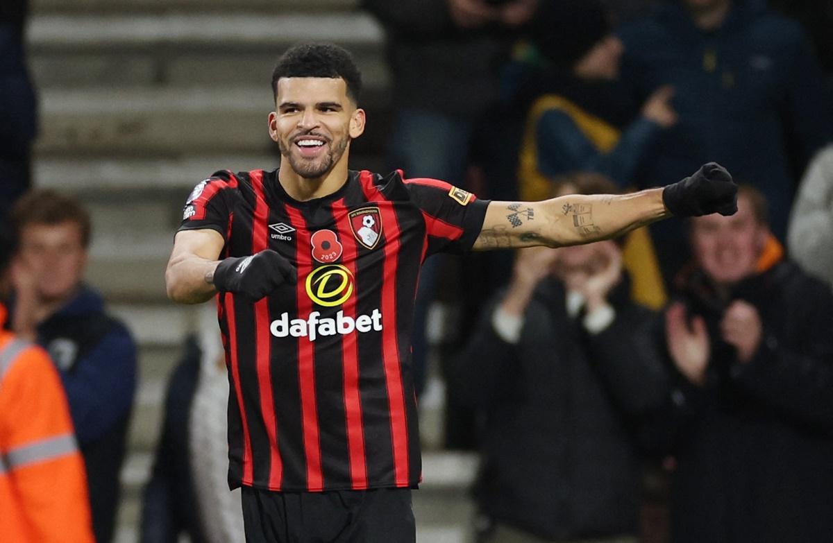 Dominic Solanke celebrates scoring AFC Bournemouth's second goal against Newcastle United.