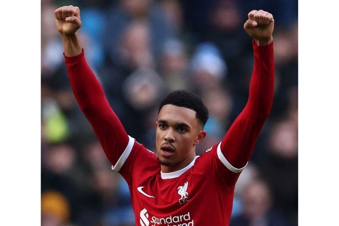 Trent Alexander-Arnold's late goal helped Liverpool eke out a hard-fought draw against Manchester City in the Premier League match, at the Etihad Stadium in Manchester, on Saturday.