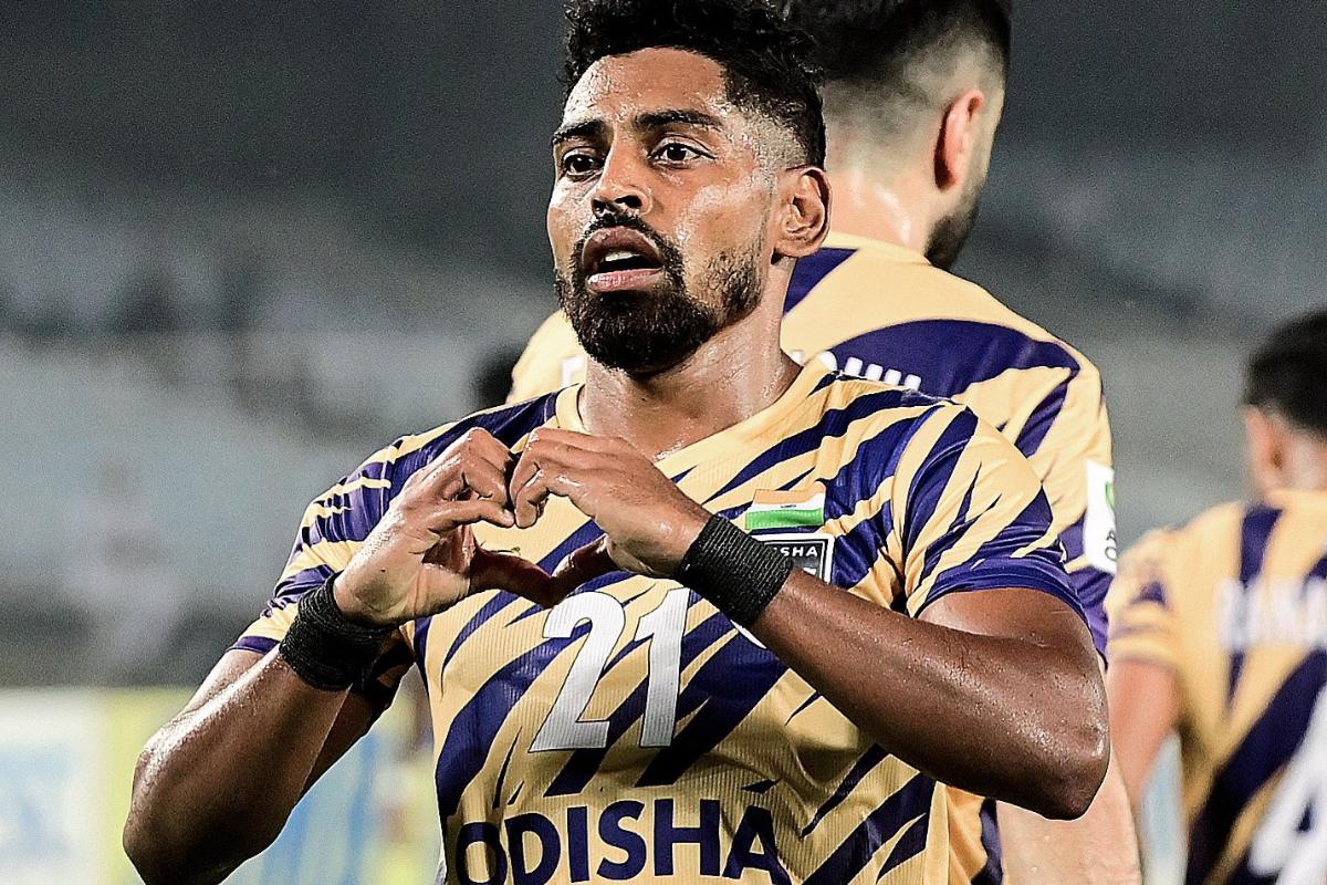 Odisha FC's Roy Krishna celebrates his 29th-minute equaliser