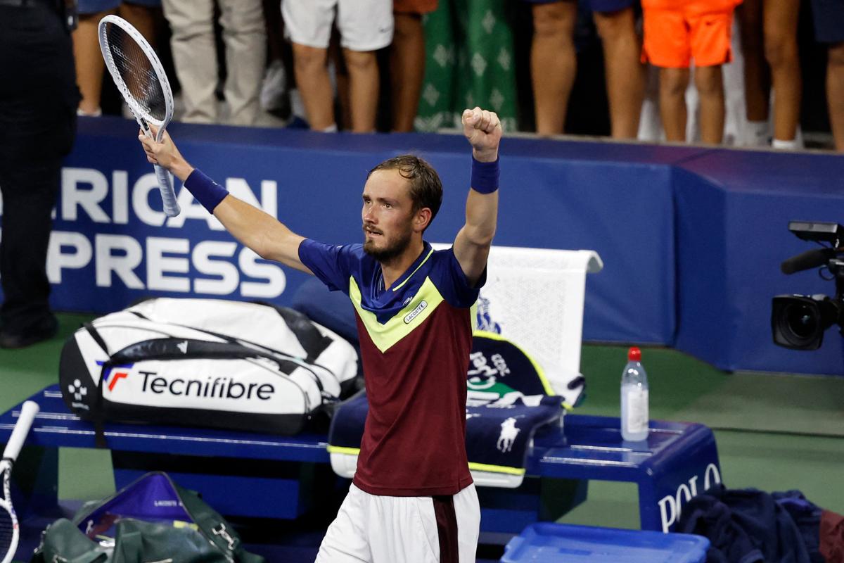 Russia's Daniil Medvedev celebrates after his match against Australia's Alex de Minaur 