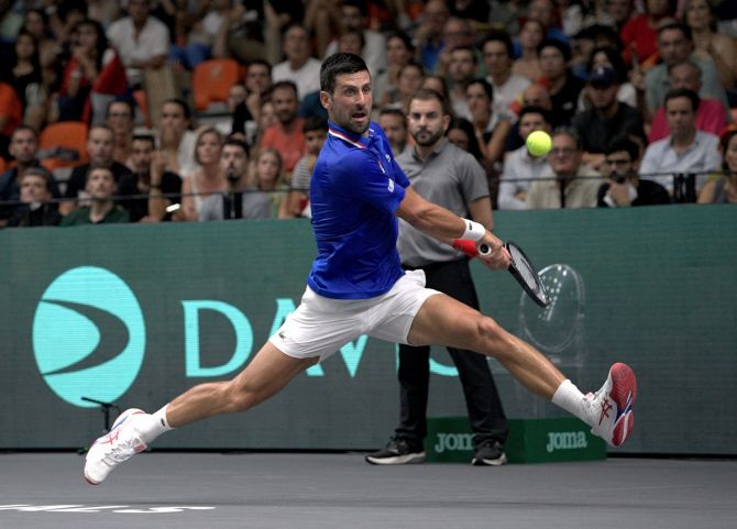 Serbia’s Novak Djokovic overcame hot and humid conditions early on and recovered from 1-4 down in the second set to beat Spain's Alejandro Davidovich Fokina  in Friday's Davis Cup match in Valencia, Spain.
