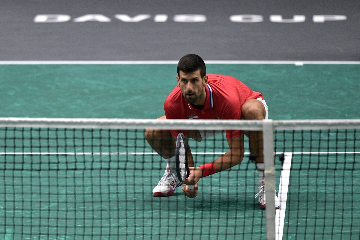 Serbia's Novak Djokovic in action during the doubles match against the Czech Republic at Pabellon Fuente de San Luis, Valencia, Spain, September 16, 2023.