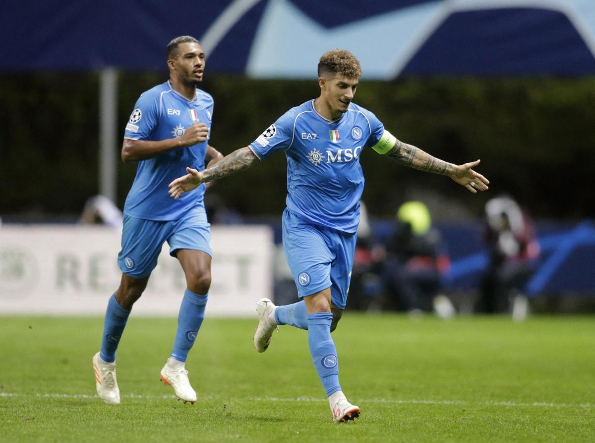 Giovanni Di Lorenzo celebrates putting Napoli ahead in the Group C match against S.C. Braga at Estadio Municipal de Braga, Braga, Portugal.