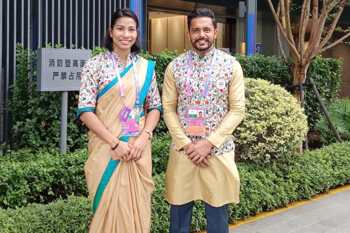 India's flag bearers Lovlina Borgohain and Harmanpreet Singh ahead of the Asian Games Opening Ceremony on Saturday