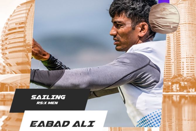India's Eabad Ali finished with 57 points to bag bronze in the Men's Windsurfer RS: X event on Tuesday