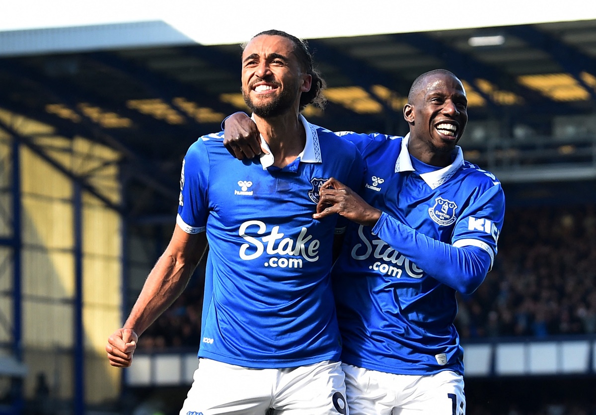 Dominic Calvert-Lewin celebrates with Abdoulaye Doucoure after scoring Everton's only goal against Burnley.