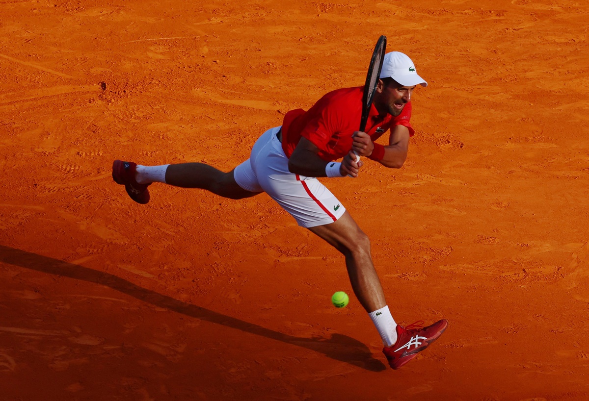 Serbia's Novak Djokovic in action during his Monte Carlo Masters quarter-final match against Australia's Alex de Minaur, Monte Carlo Country Club, Roquebrune-Cap-Martin, France, on Friday.