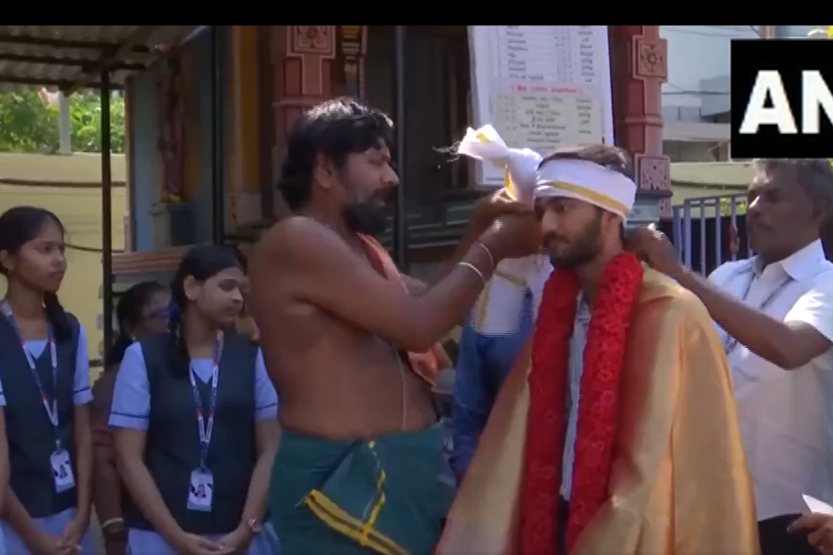 D Gukesh gets a traditional welcome at his school, Velammal Vidyalaya on his arrival from Toronto on Thursday