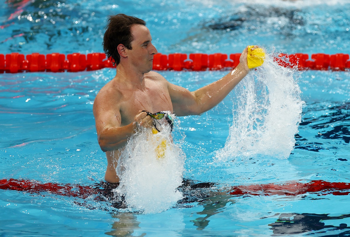 Australia's Cameron McEvoy celebrates winning the men's 50m Freestyle final.
