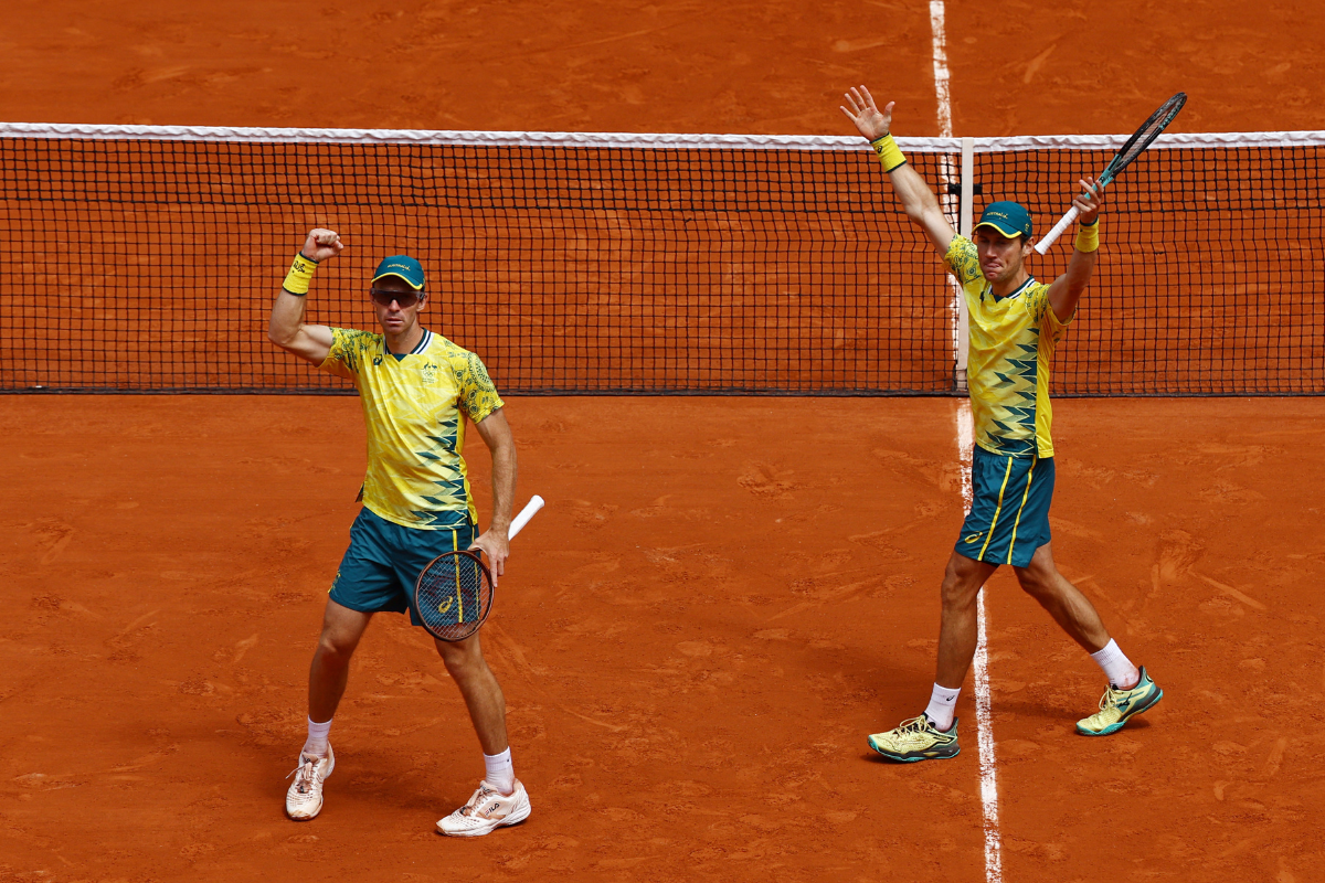 Australia's Matthew Ebden and John Peers react during their match against USA's Austin Krajicek and Rajeev Ram at the tennis Men's Doubles Gold Medal Match at Roland-Garros Stadium, Paris, France at the Paris Olympics on Saturday