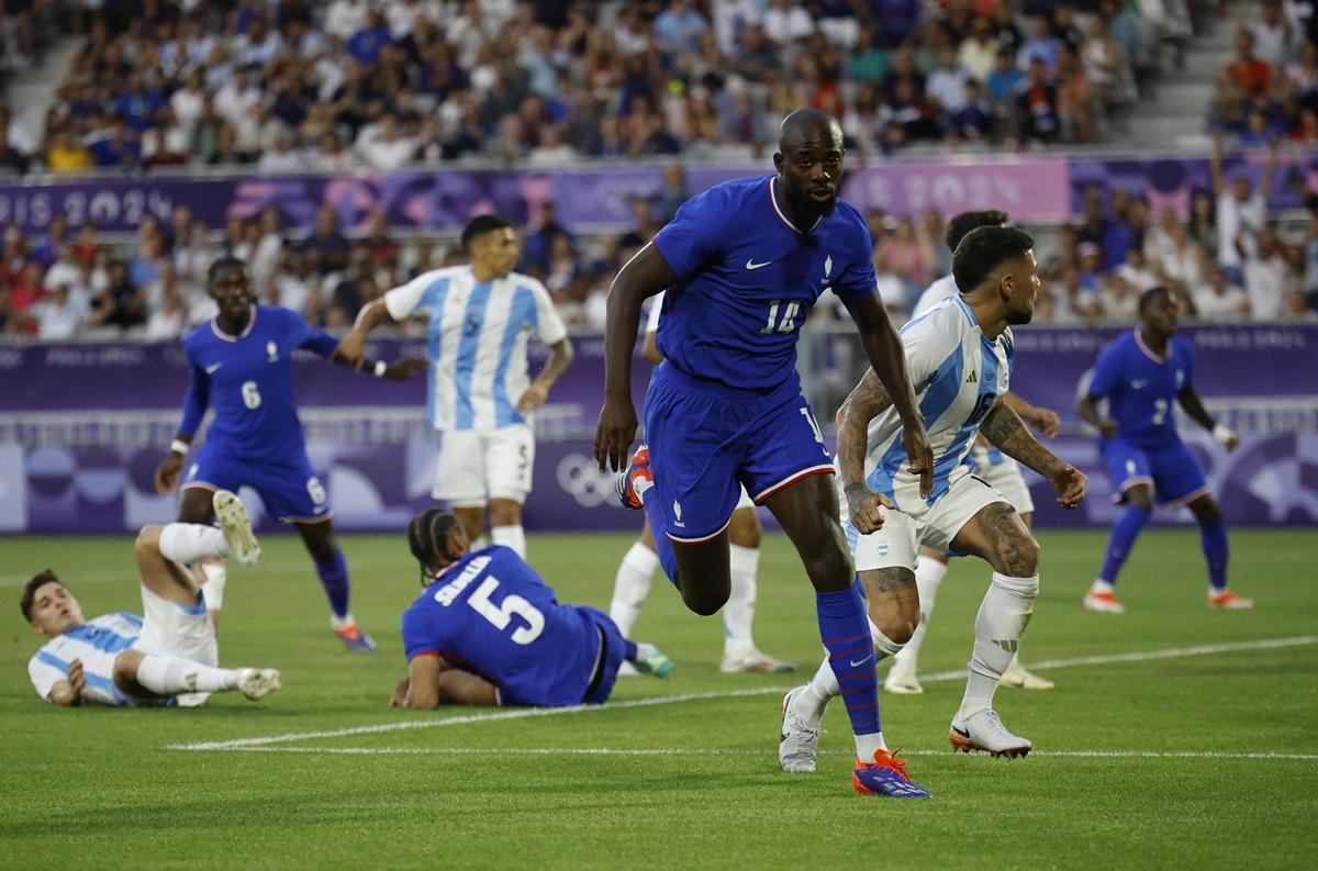 Jean-Philippe Mateta celebrates scoring.