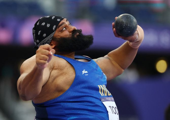 Tajinderpal Singh Toor during the men's Shot Put qualification at the Paris Olympics on Friday.