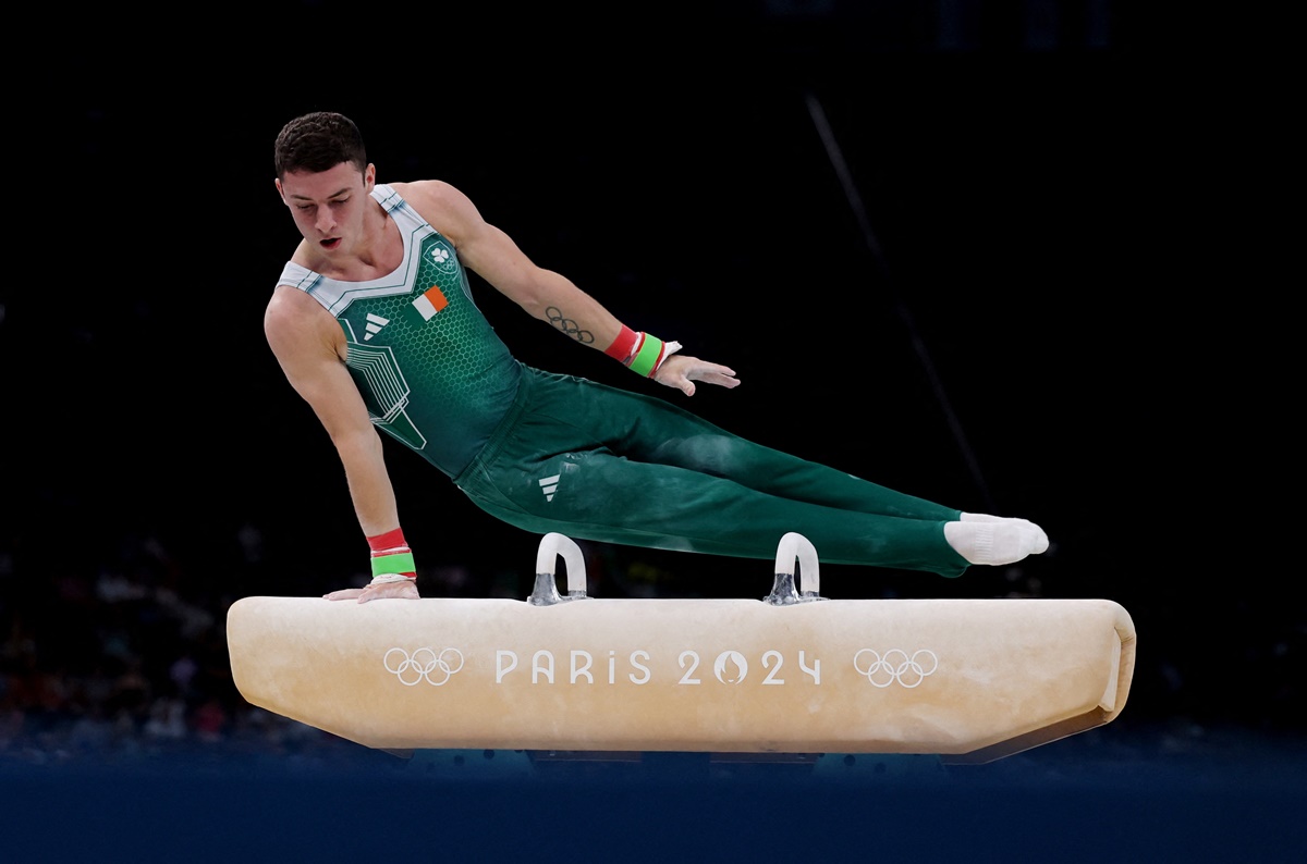 Ireland's Rhys McClenaghan of Ireland in action during the men's Pommel Horse final. 