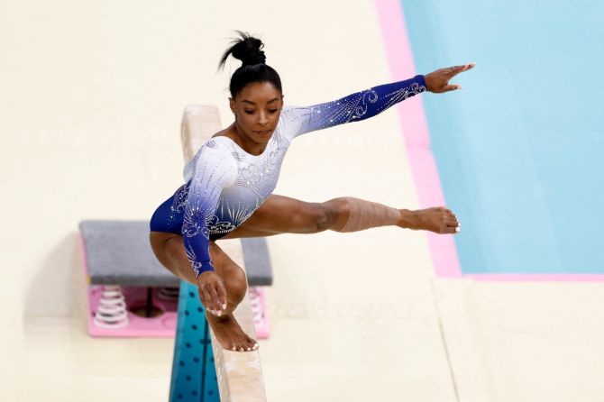 United States' Simone Biles in action during the Women's Balance Beam final