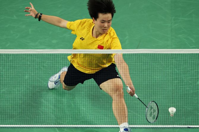 Bing Jiao He of China in action during the match against Se Young An of South Korea
