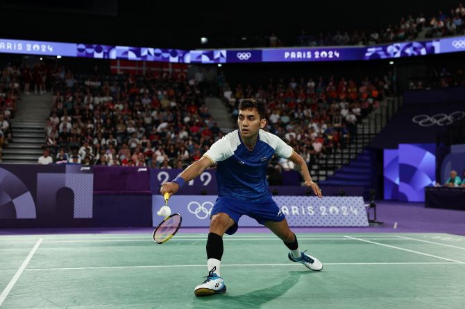 India's Lakshya Sen in action during the Men's singles Bronze Medal match against Malaysia's  Zii Jia Lee