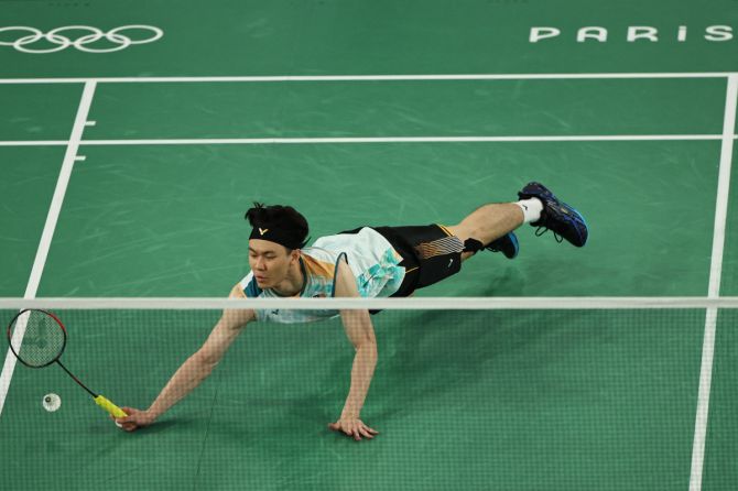 Zii Jia Lee of Malaysia in action during the match against Lakshya Sen