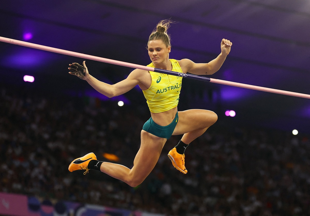 Australia's Nina Kennedy clears a season's best 4.90 metres during the women's Pole Vault final.