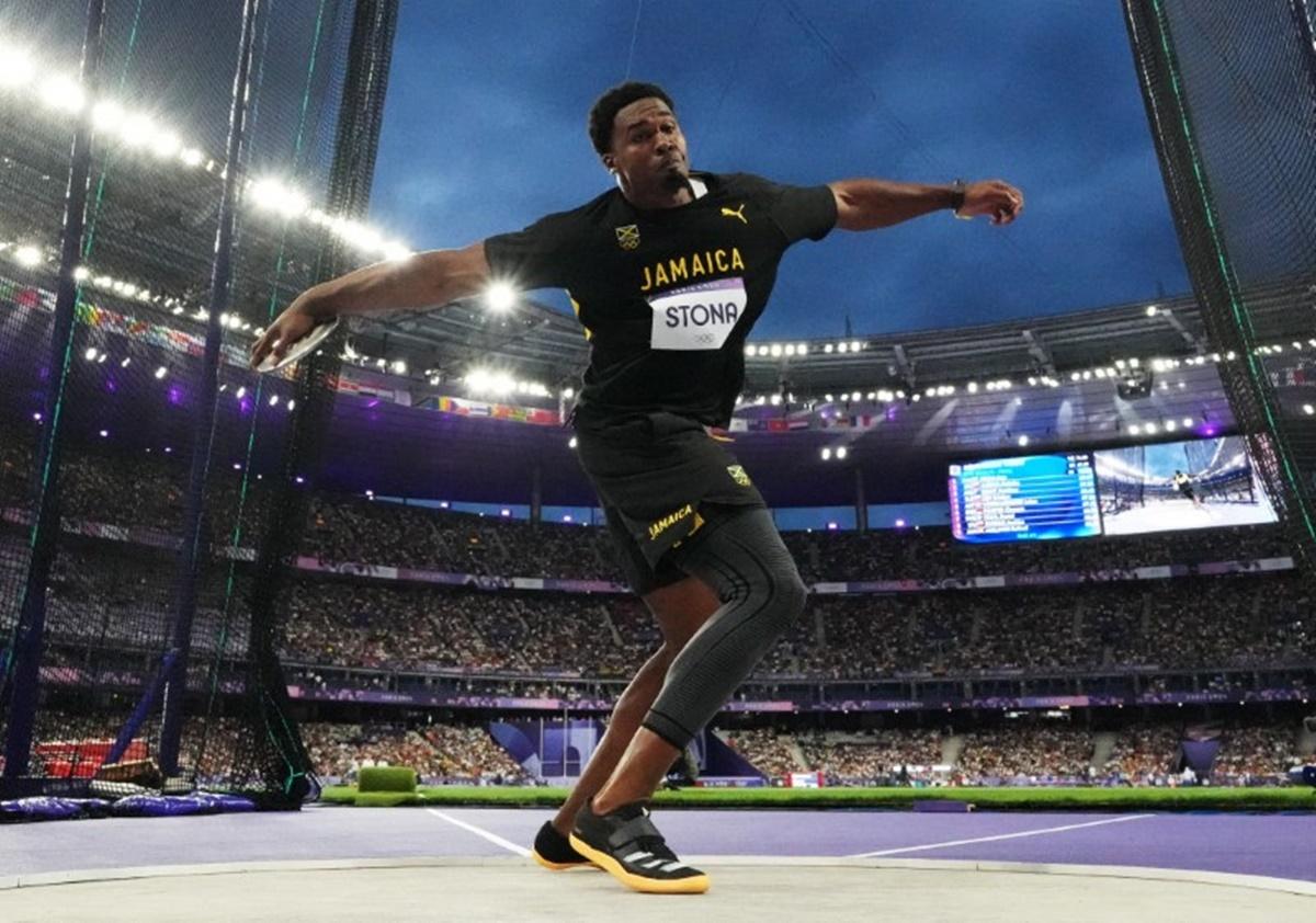 Jamaica's Roje Stona in action during the men's Discus Throw final.