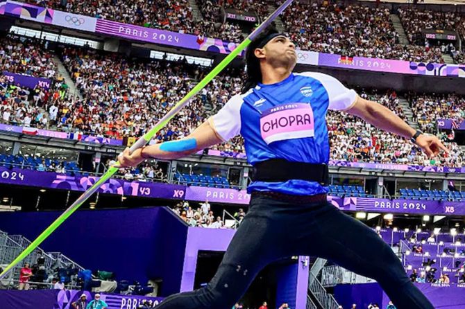 ndia's Neeraj Chopra in action during the Paris 2024 Olympics men’s javelin throw final on Thursday