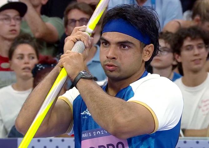 Neeraj Chopra in action during the Olympics men’s Javelin Throw final in Paris on Thursday.