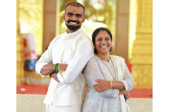 PR Sreejesh and wife Aneeshya 