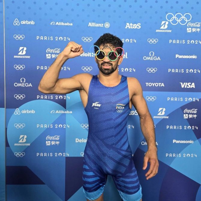 Grappler Aman Sehrawat after winning the bronze medal at the 2024 Paris Olympics on Friday