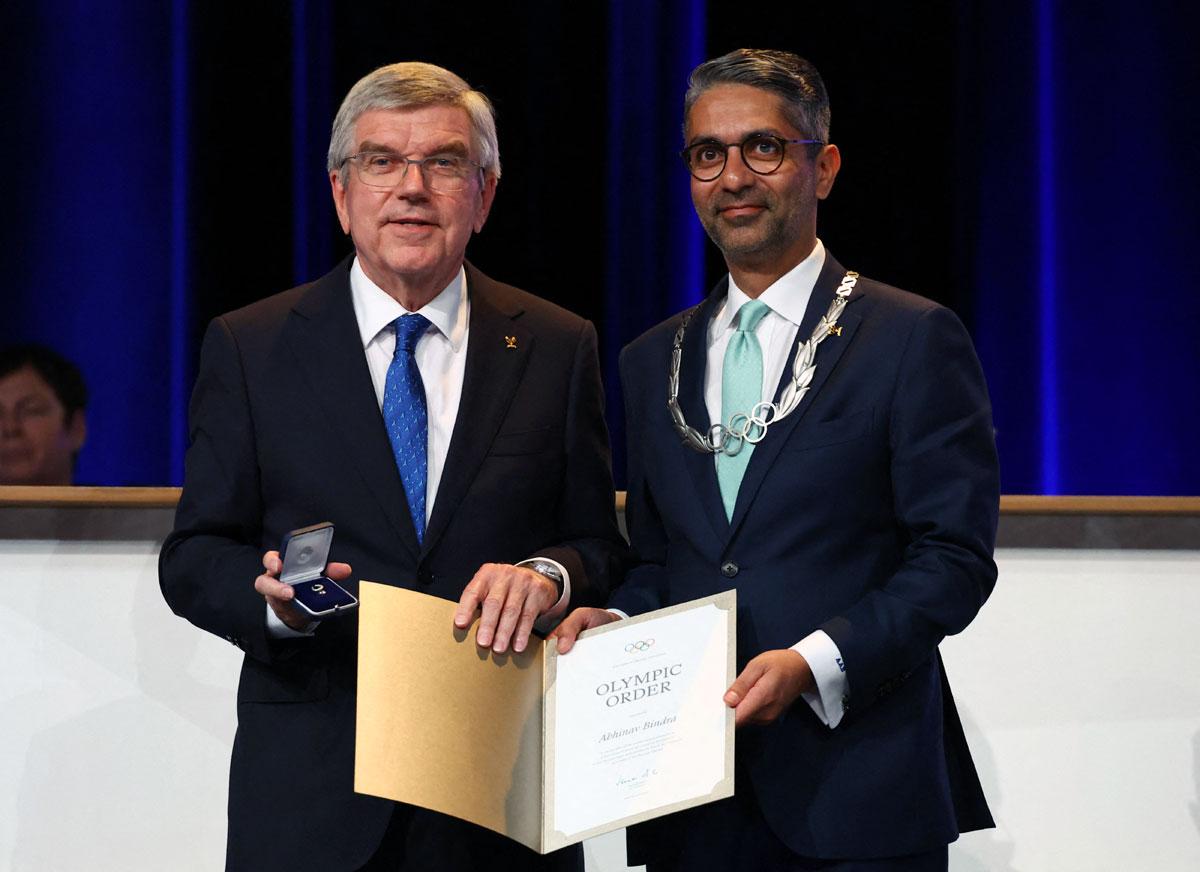 India's Abhinav Bindra is conferred the Olympic Order by International Olympic Committee President Thomas Bach during the IOC Session in Paris on Thursday.